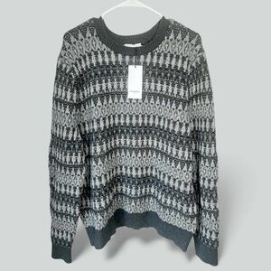 NWT Men's Fair Isle Design Ribbed Pullover Sweater Goodfellow & Co Gray Black L